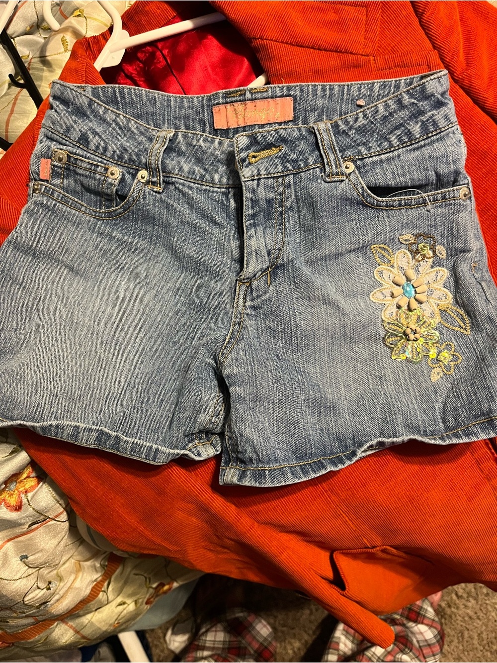 VNT Y2K BONGO Light Blue Denim Kids Shorts with Floral Embroidery